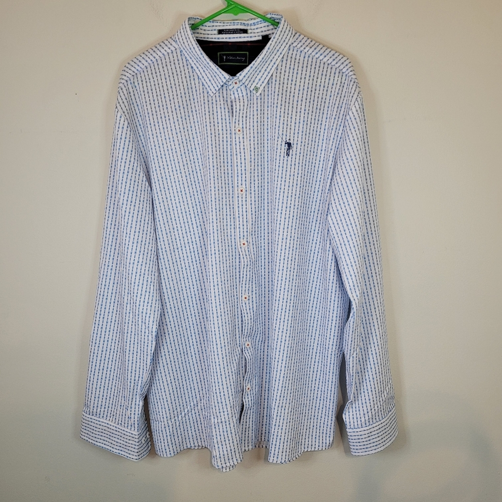 William Murray Men's Long Sleeve Button Down Shirt Blue/White Vented Size XL